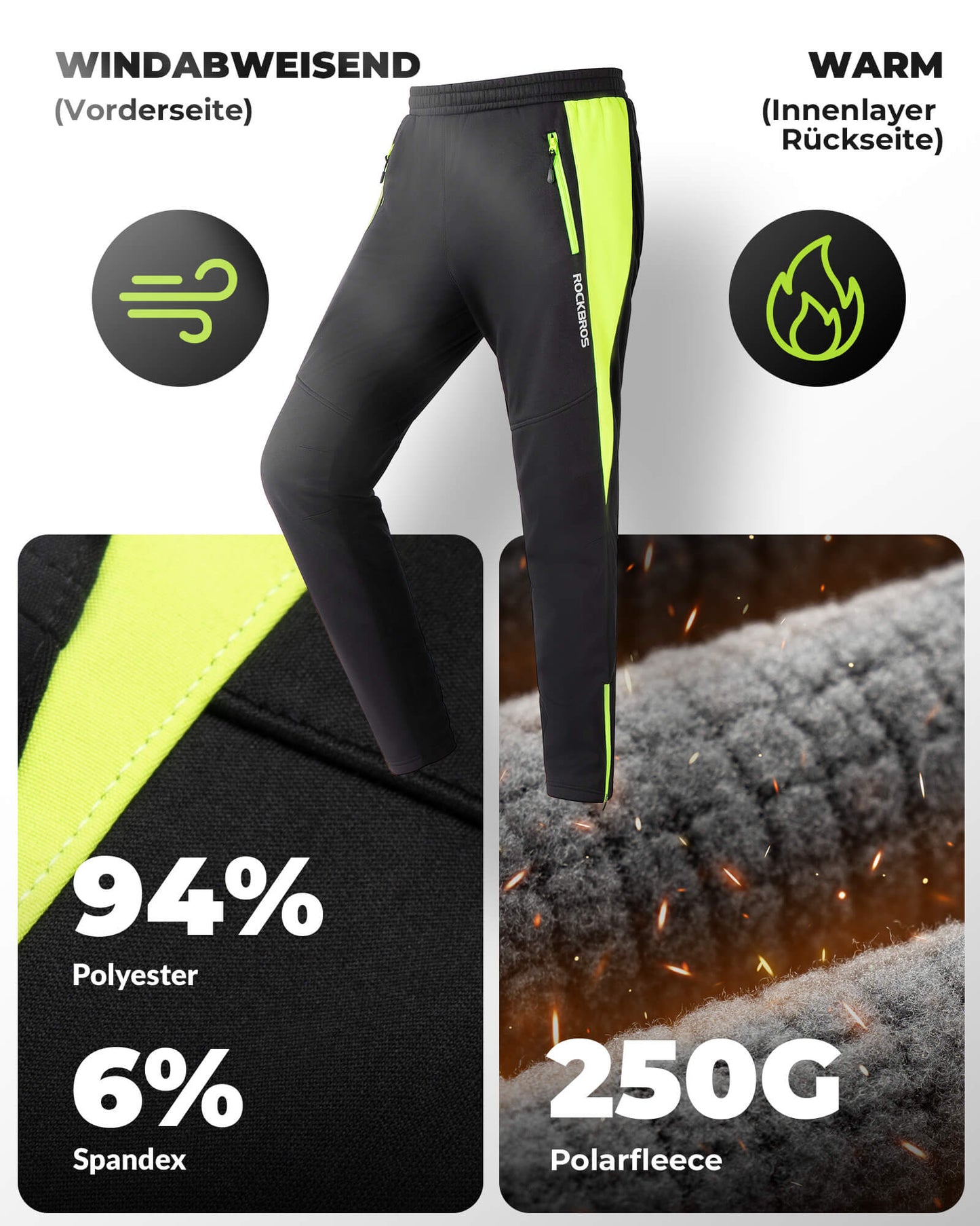 Veste et pantalon de cyclisme d'hiver vert vif ROCKBROS