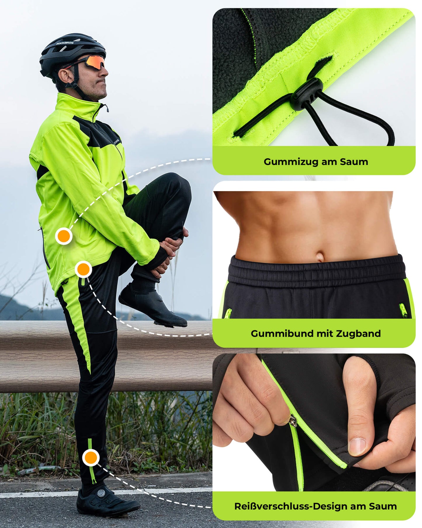 Veste et pantalon de cyclisme d'hiver vert vif ROCKBROS