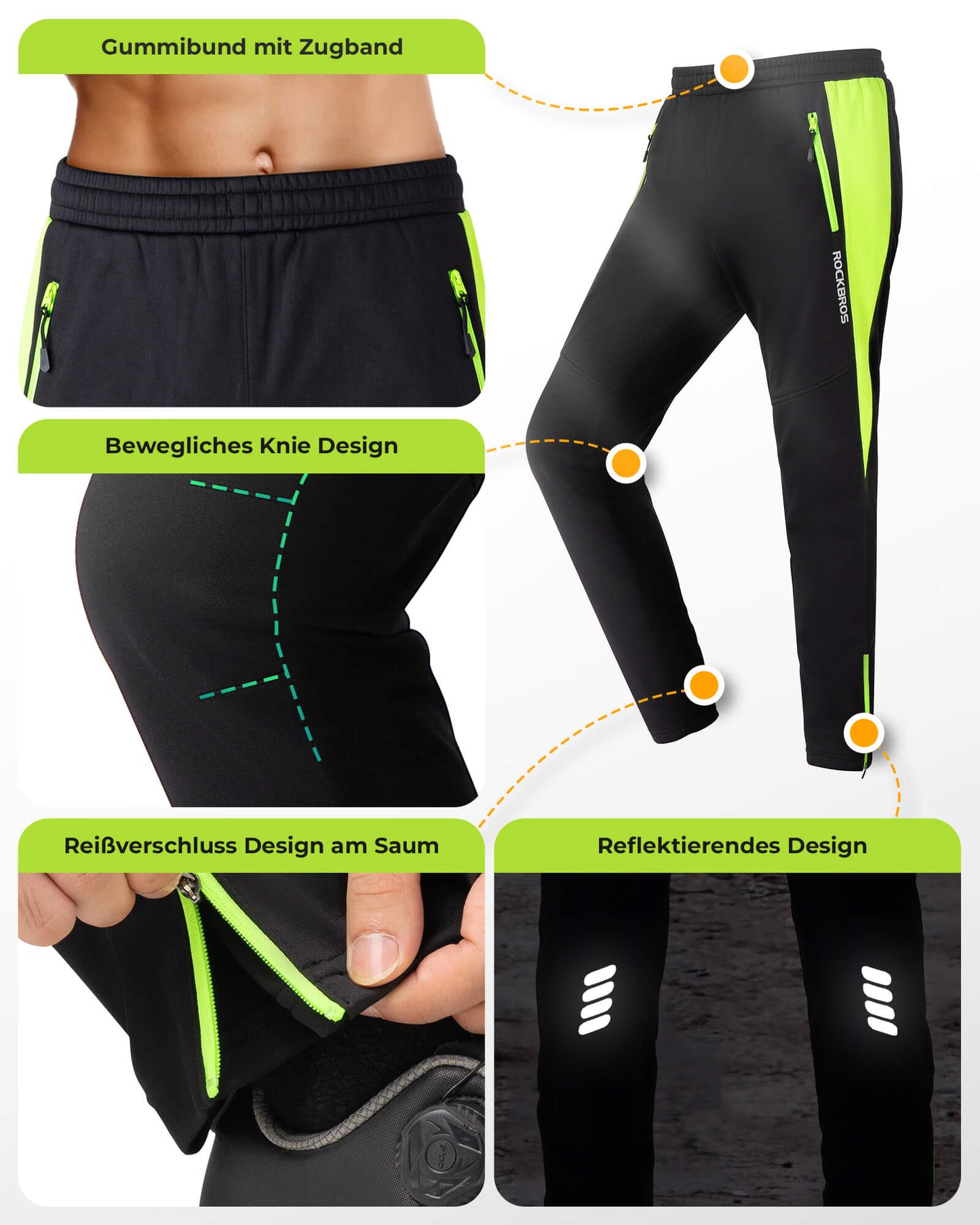 Veste et pantalon de cyclisme d'hiver vert vif ROCKBROS