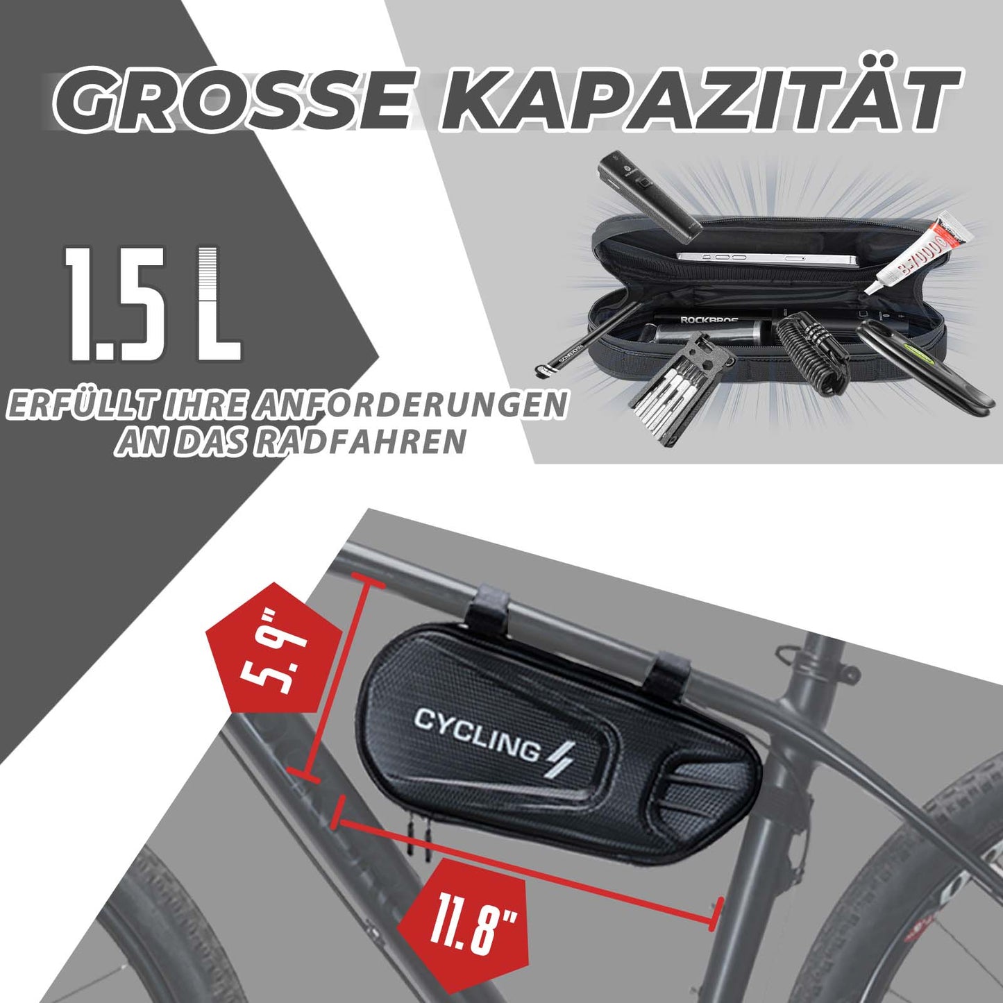 Sacoche de cadre de vélo 1,5 L triangulaire étanche ROCKBROS