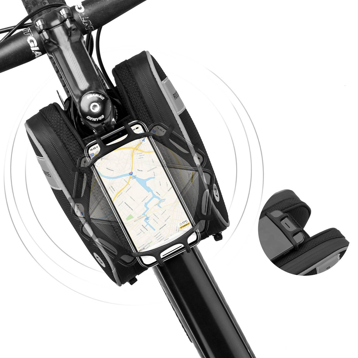 Sacoche de cadre de vélo avec support de téléphone rotatif à 360°, 1,5 L, BK ROCKBROS
