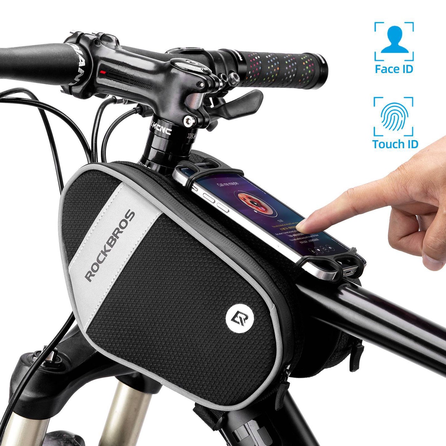 Sacoche de cadre de vélo avec support de téléphone rotatif à 360°, 1,5 L, BK ROCKBROS
