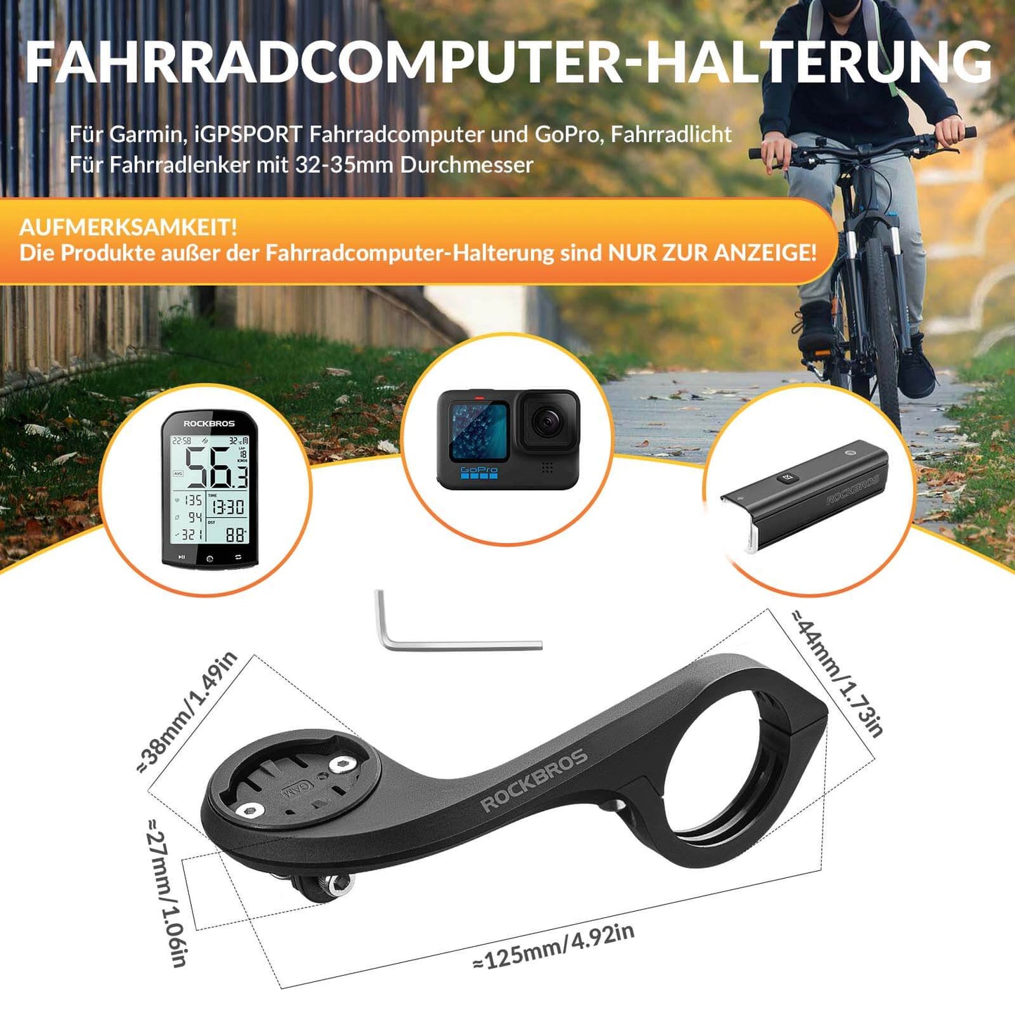 Support de compteur de vélo compatible Garmin/iGPSPORT pour guidons de 32 à 35 mm ROCKBROS