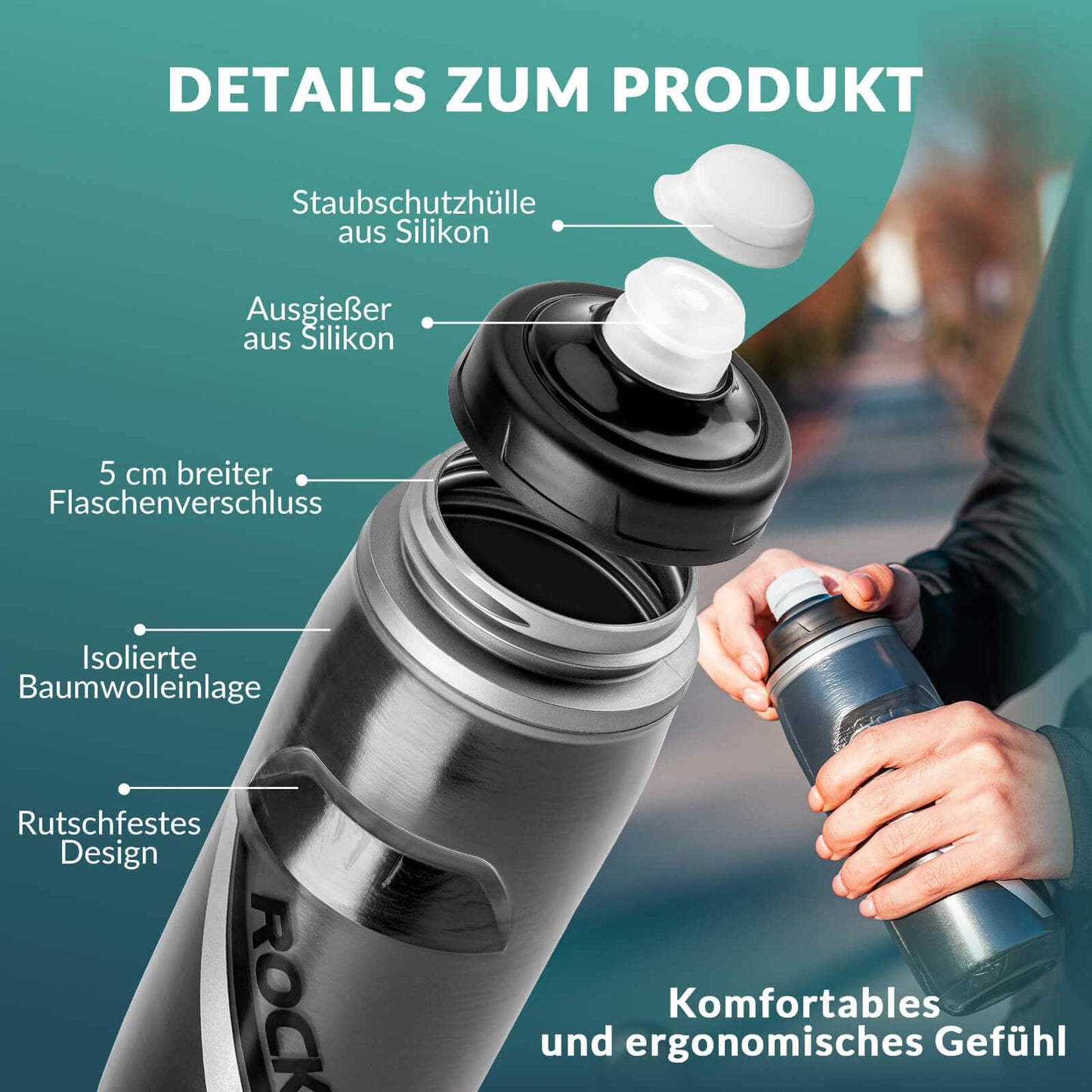 Gourde de cyclisme de 620 ml, gourde de sport avec fonction de refroidissement de 5 heures, ROCKBROS