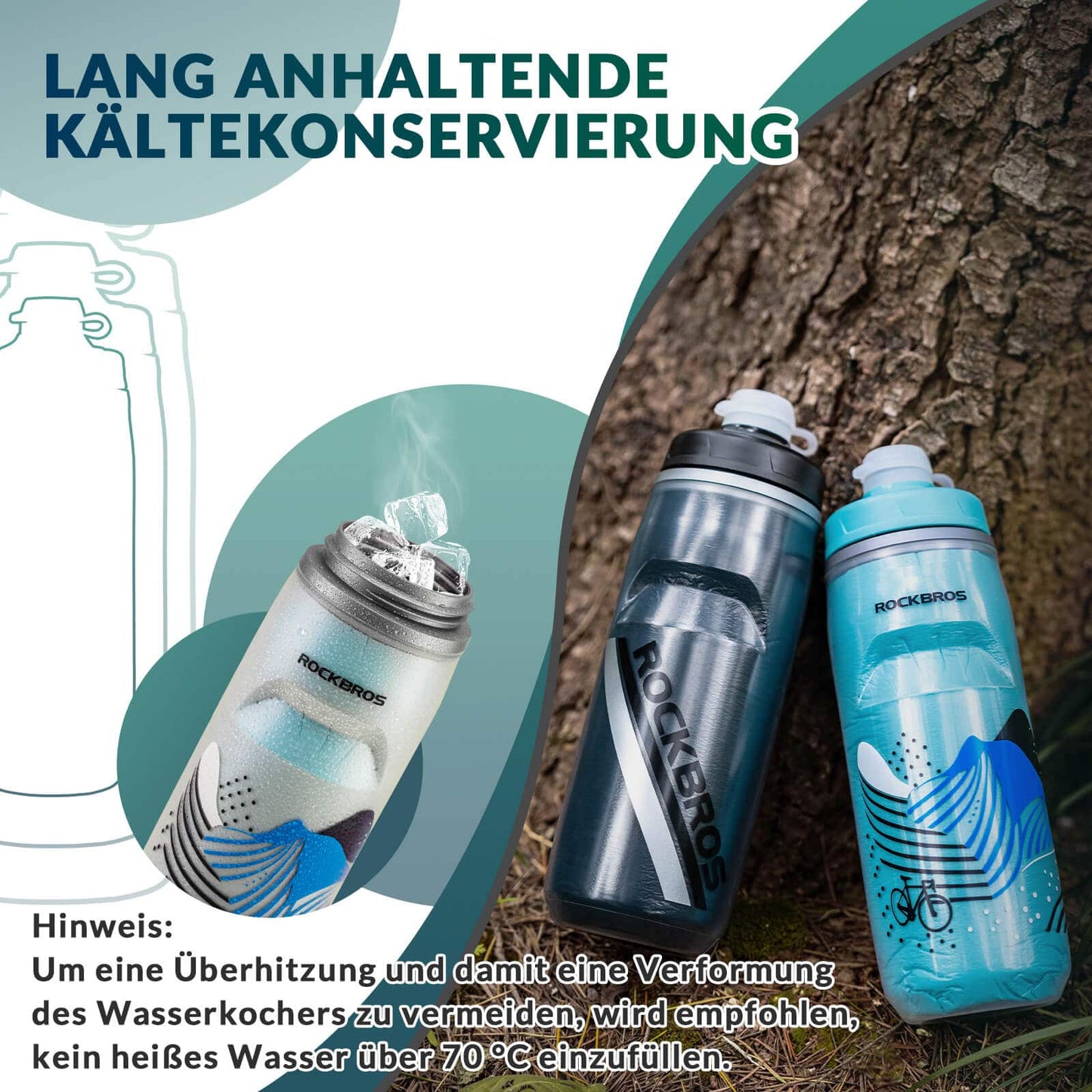 Gourde de cyclisme de 620 ml, gourde de sport avec fonction de refroidissement de 5 heures, ROCKBROS