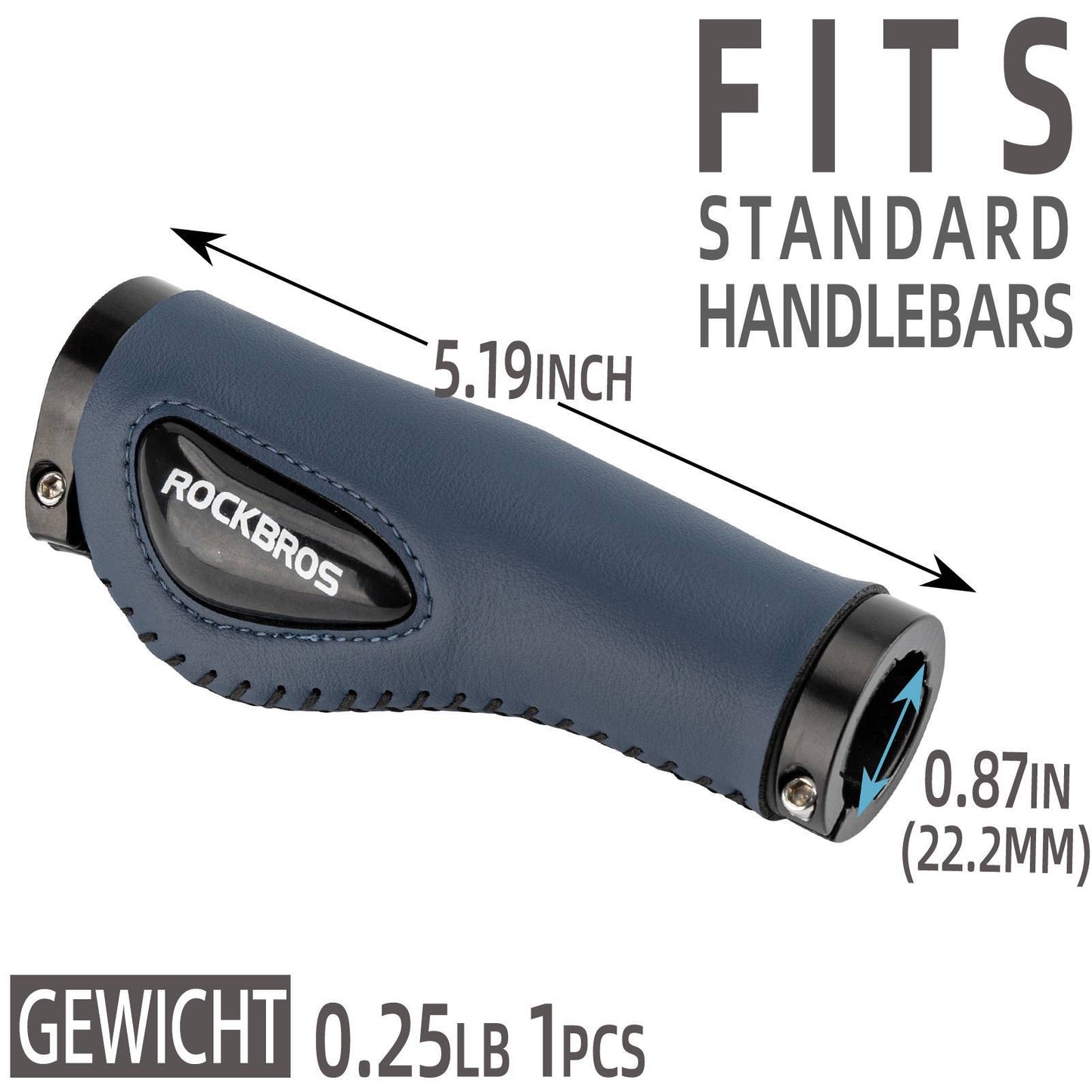Poignées de vélo en cuir pour guidon de 22,2 mm de diamètre, ROCKBROS