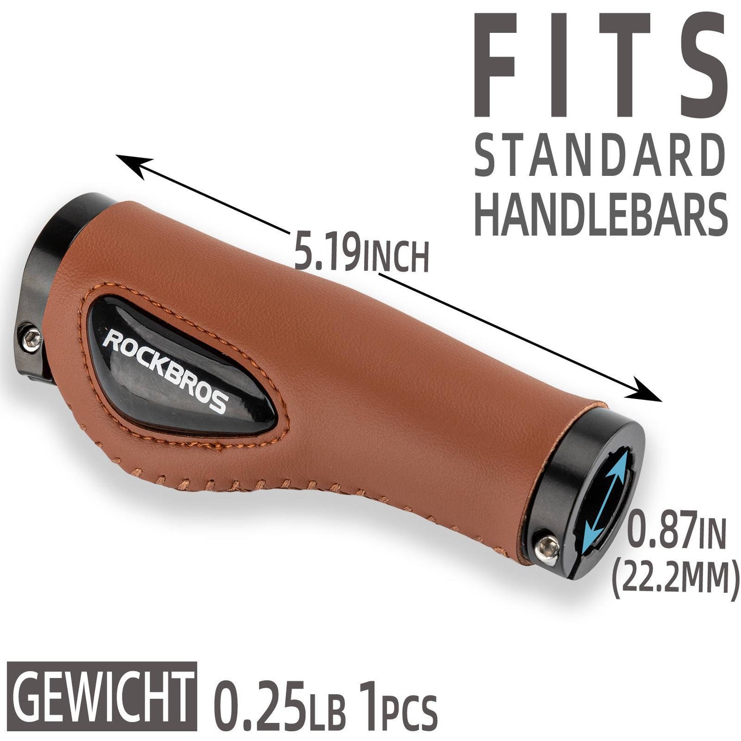 Poignées de vélo en cuir pour guidon de 22,2 mm de diamètre, ROCKBROS