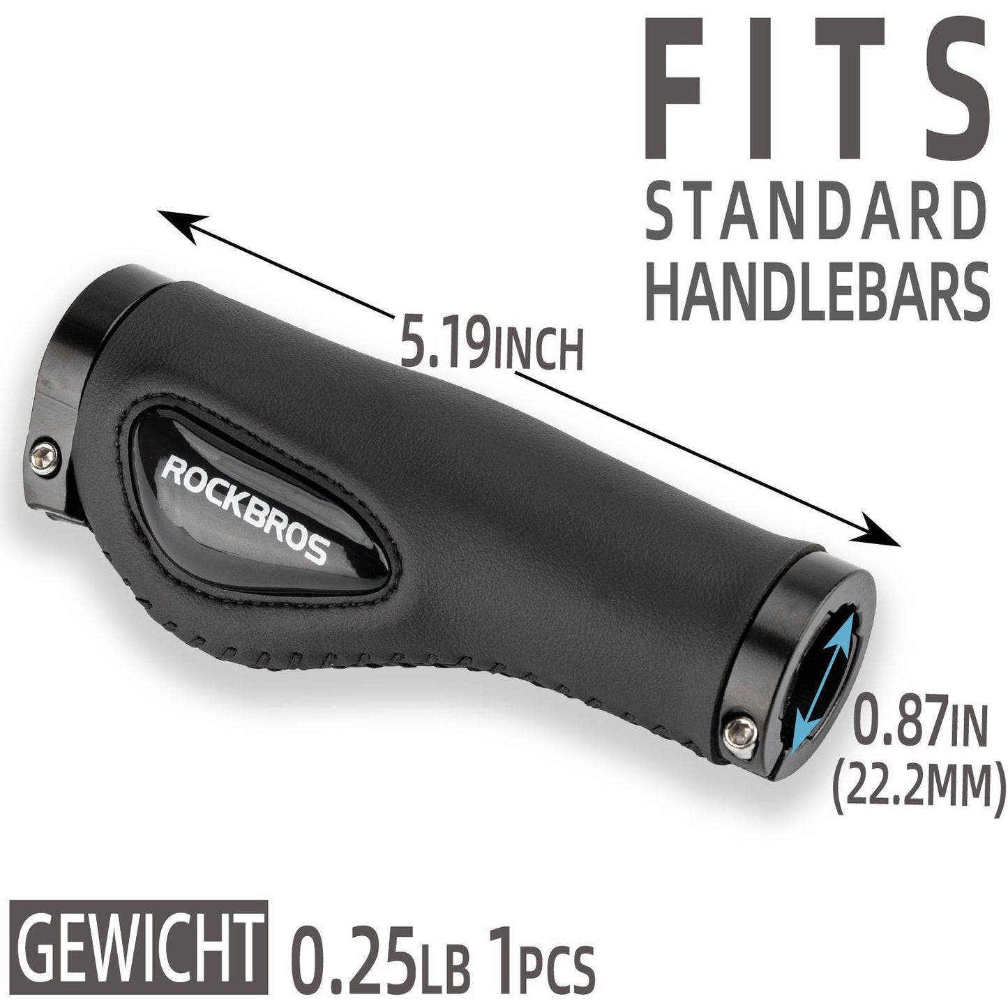 Poignées de vélo en cuir pour guidon de 22,2 mm de diamètre, ROCKBROS
