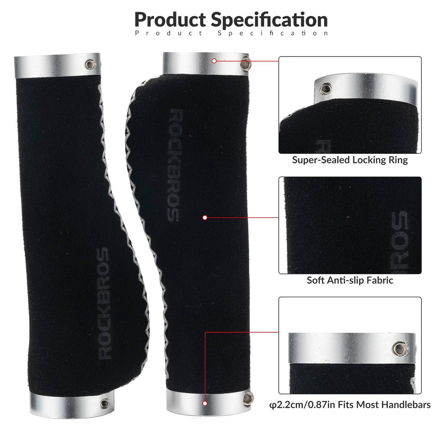 Poignées de vélo en cuir pour guidon de 22,2 mm de diamètre, ROCKBROS