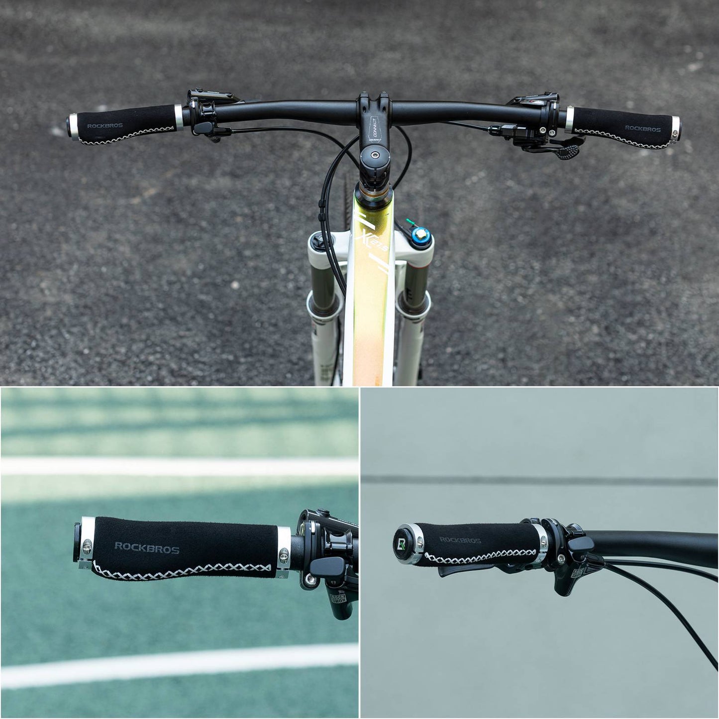 Poignées de vélo en cuir pour guidon de 22,2 mm de diamètre, ROCKBROS