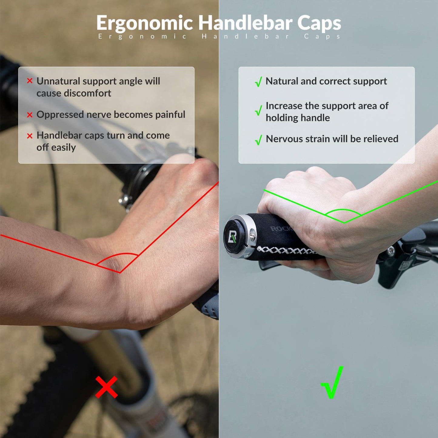 Poignées de vélo en cuir pour guidon de 22,2 mm de diamètre, ROCKBROS
