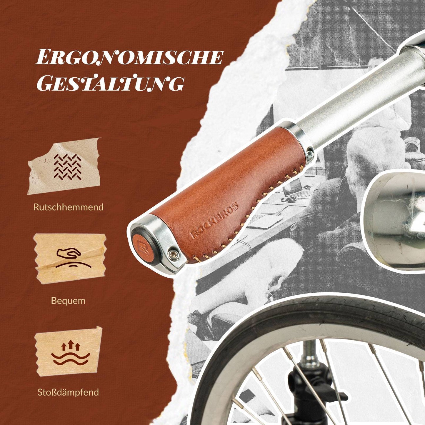 Poignées de guidon VTT rétro, design ergonomique, ROCKBROS