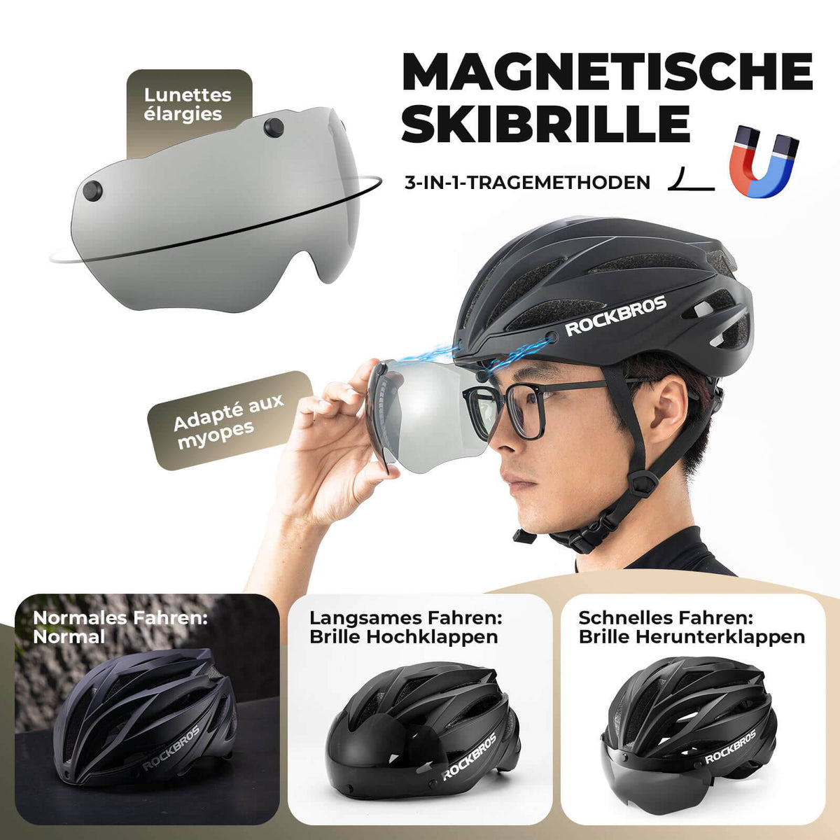 Casque de vélo ROCKBROS Casque MTB Magnétique Amovible avec Visière