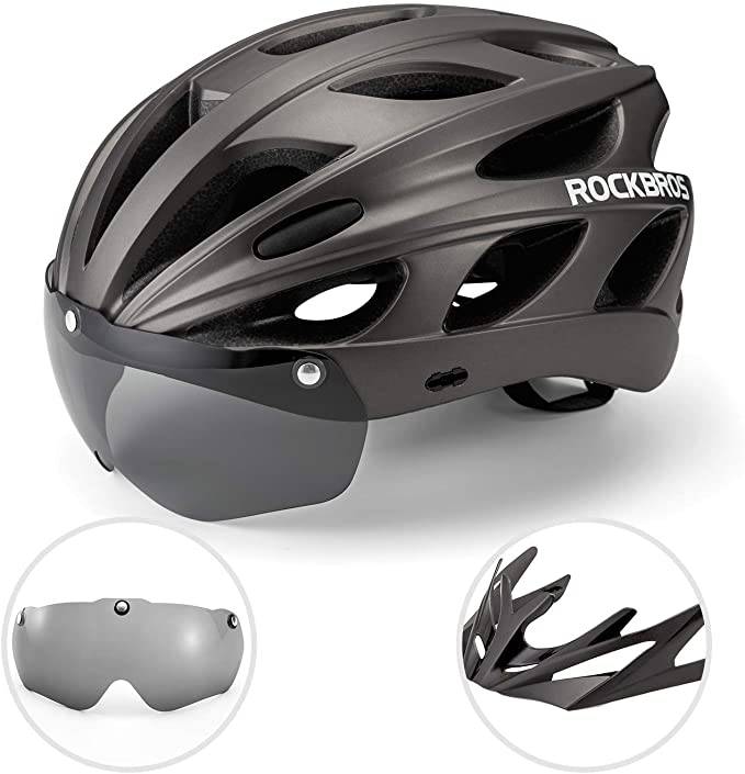 Casque de vélo ROCKBROS avec lunettes magnétiques amovibles intégrées & visière