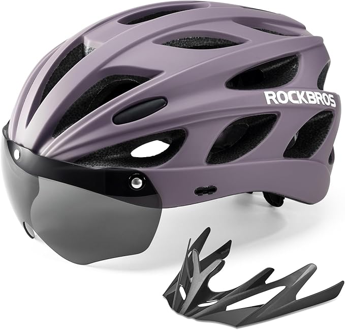 Casque de vélo ROCKBROS avec lunettes magnétiques amovibles intégrées & visière