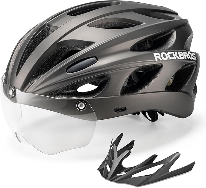 Casque de vélo ROCKBROS avec lunettes magnétiques amovibles intégrées & visière
