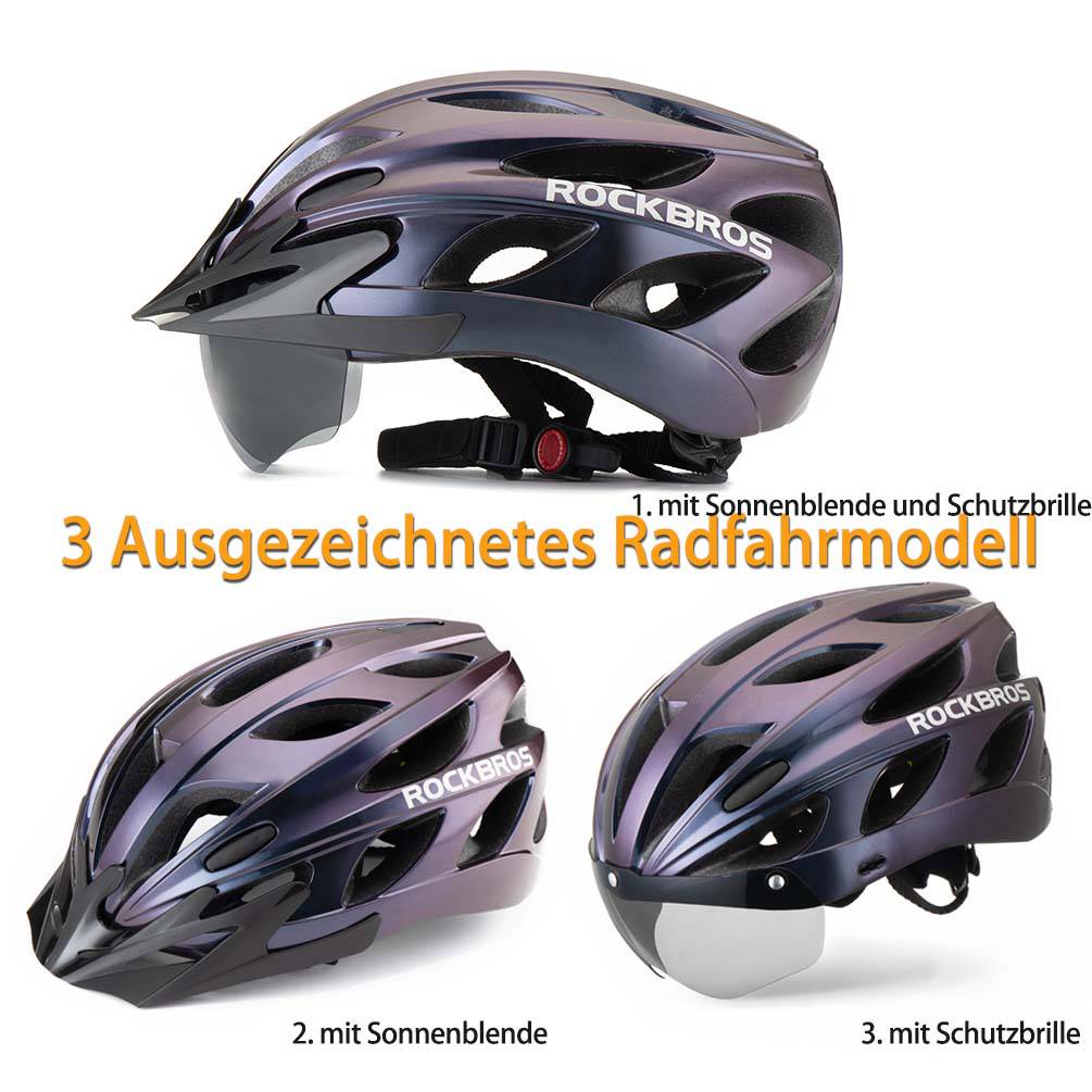 Casque de vélo ROCKBROS avec lunettes magnétiques amovibles intégrées & visière