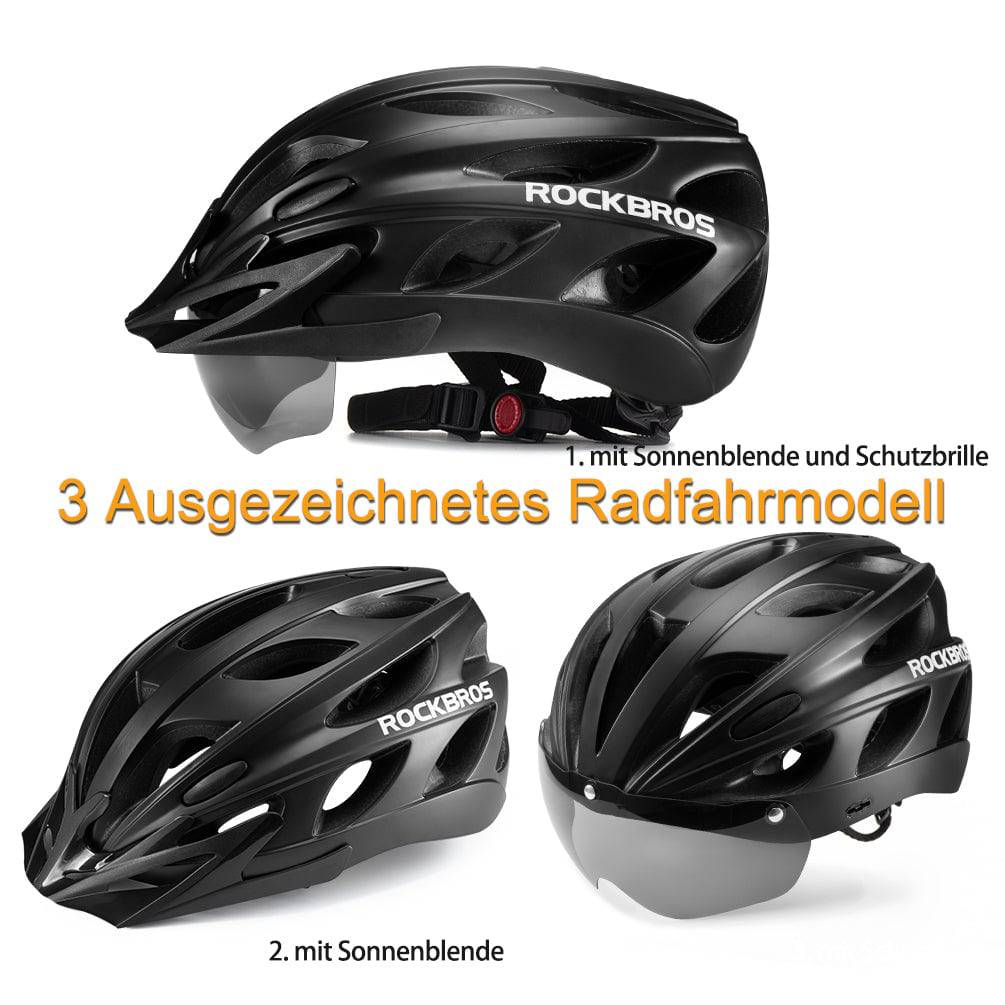 Casque de vélo ROCKBROS avec lunettes magnétiques amovibles intégrées & visière