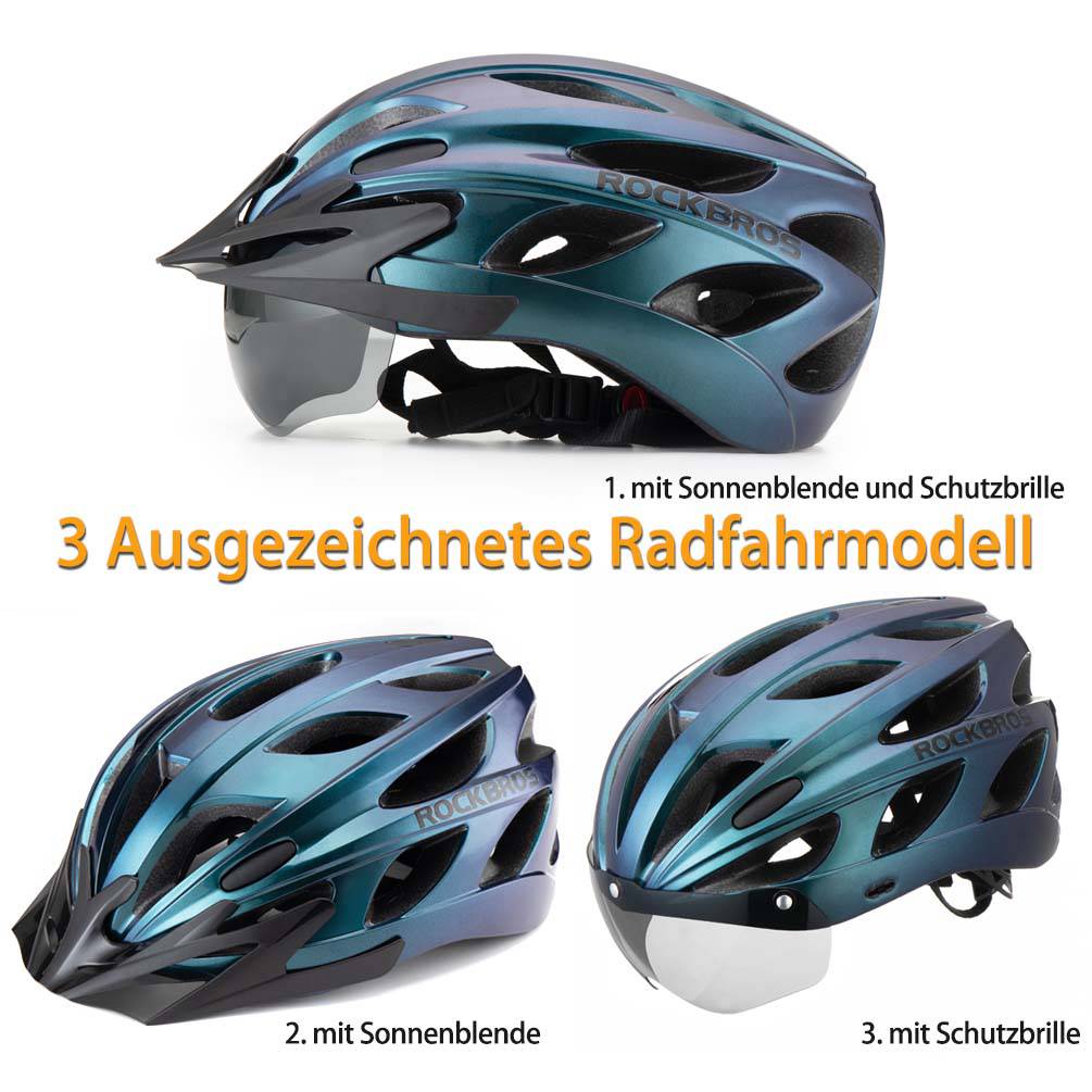 Casque de vélo ROCKBROS avec lunettes magnétiques amovibles intégrées & visière