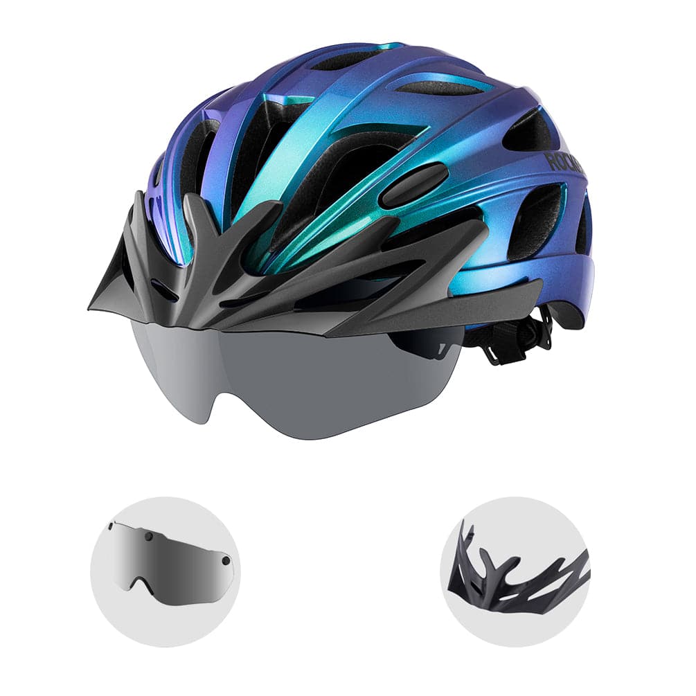 Casque de vélo ROCKBROS avec lunettes magnétiques amovibles intégrées & visière