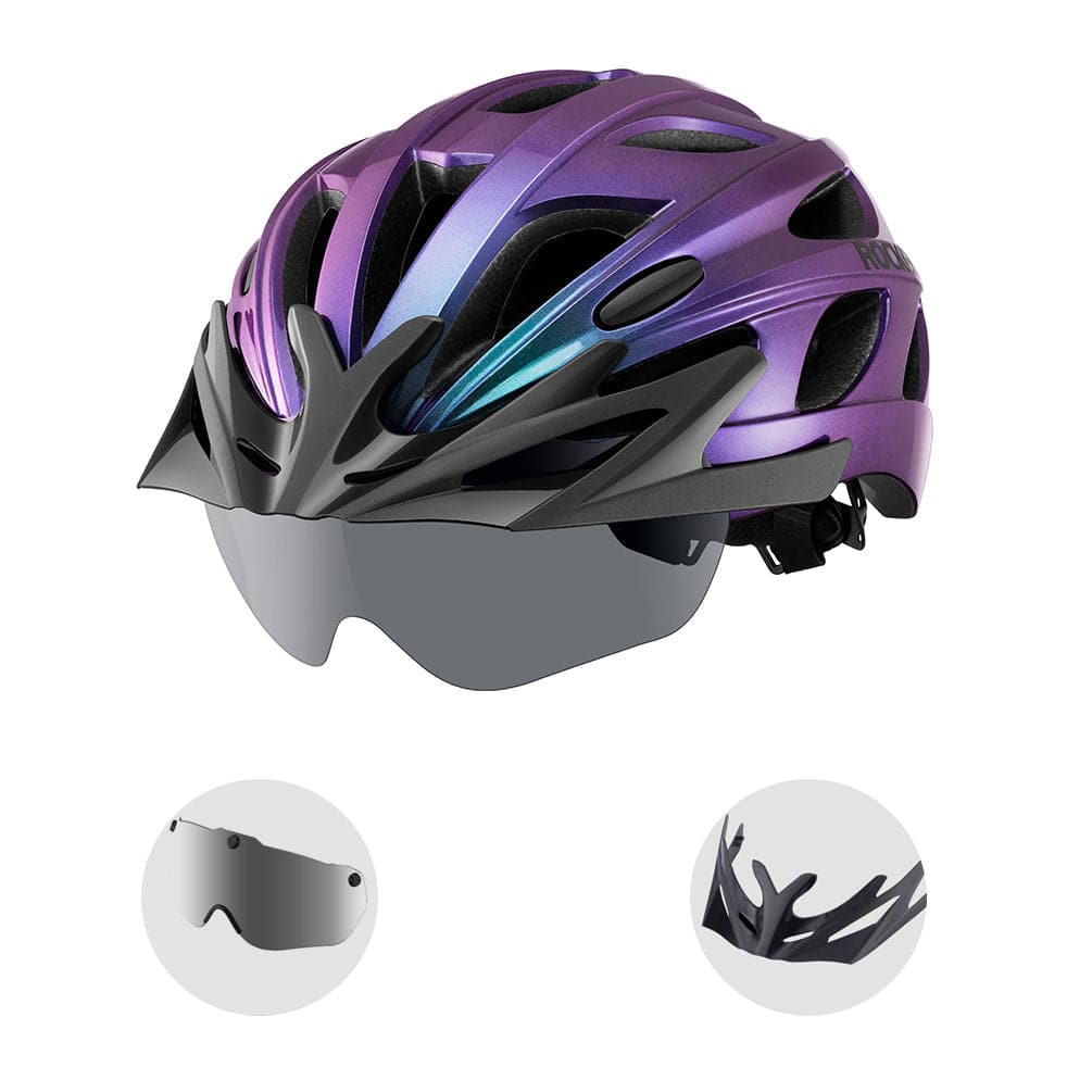 Casque de vélo ROCKBROS avec lunettes magnétiques amovibles intégrées & visière