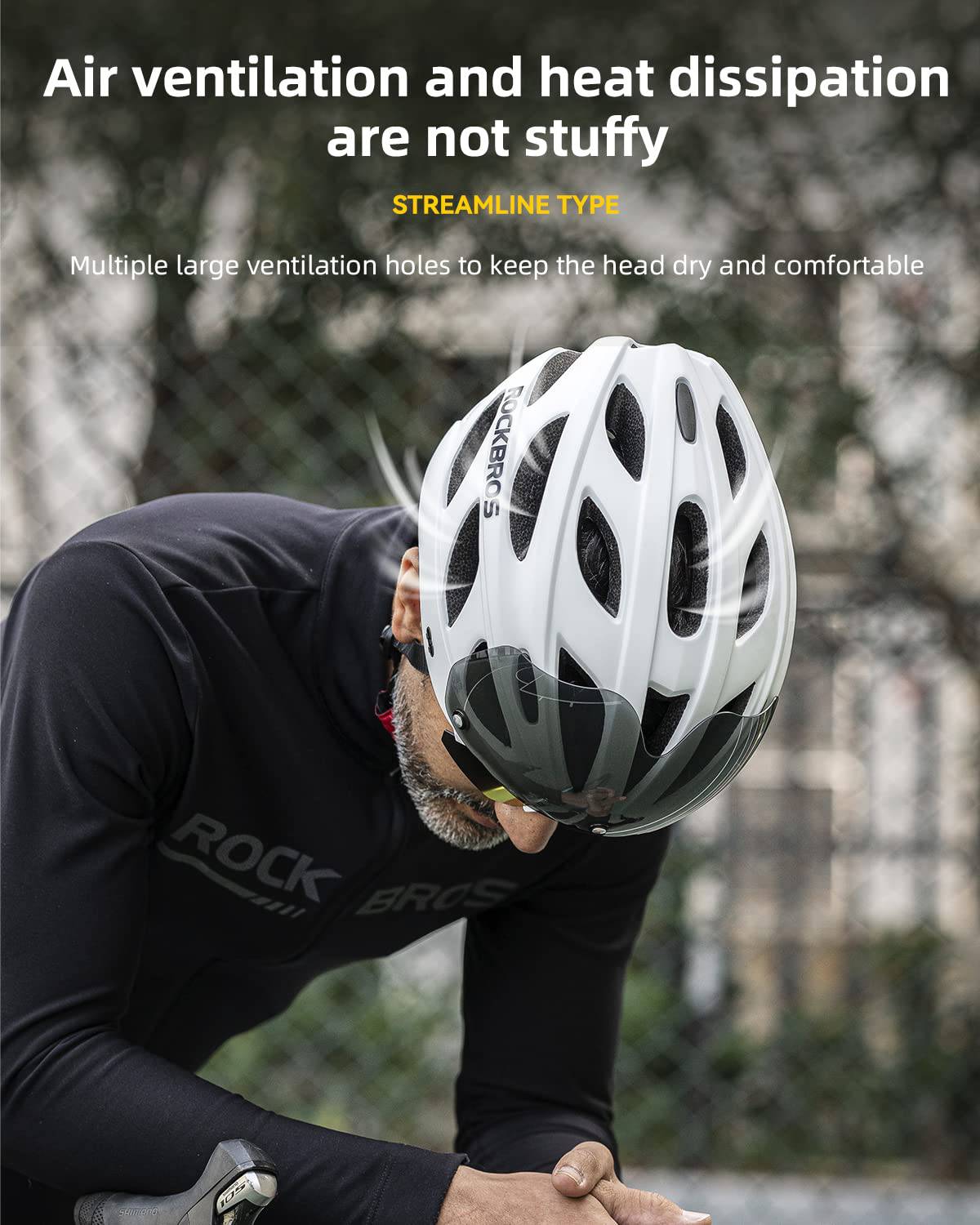 Casque de vélo ROCKBROS avec lunettes magnétiques amovibles intégrées & visière