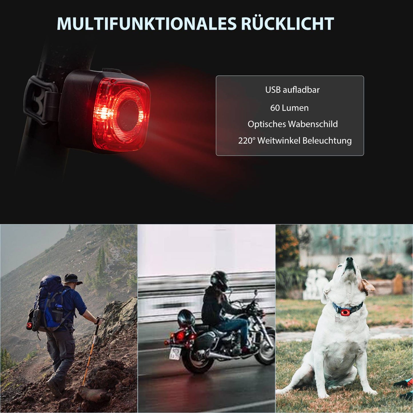 Ensemble d'éclairage pour vélo, comprenant un feu arrière et un feu avant, ROCKBROS