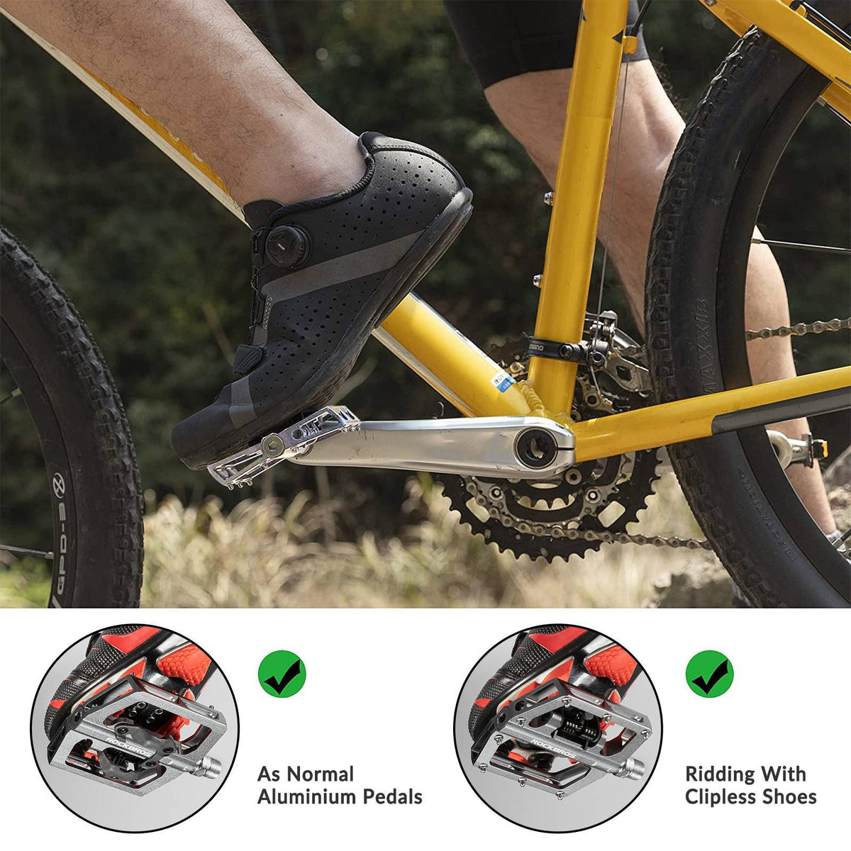 ROCKBROS Pédales de vélo Alu 2 en 1 Pédales SPD pour VTT vélo de route vélo de ville