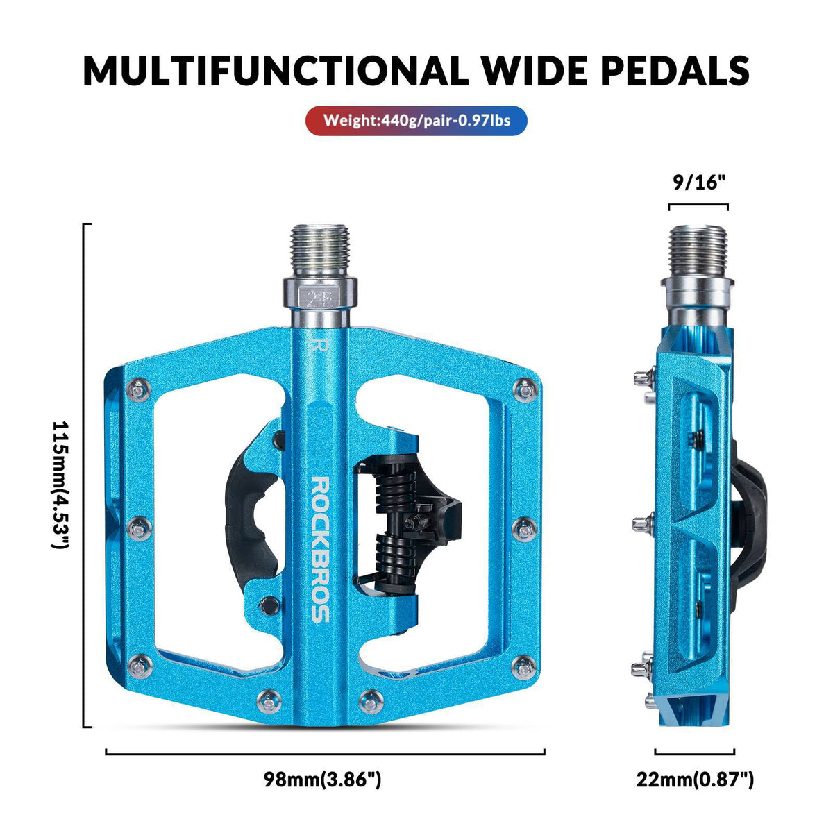 ROCKBROS Pédales de vélo Alu 2 en 1 Pédales SPD pour VTT vélo de route vélo de ville