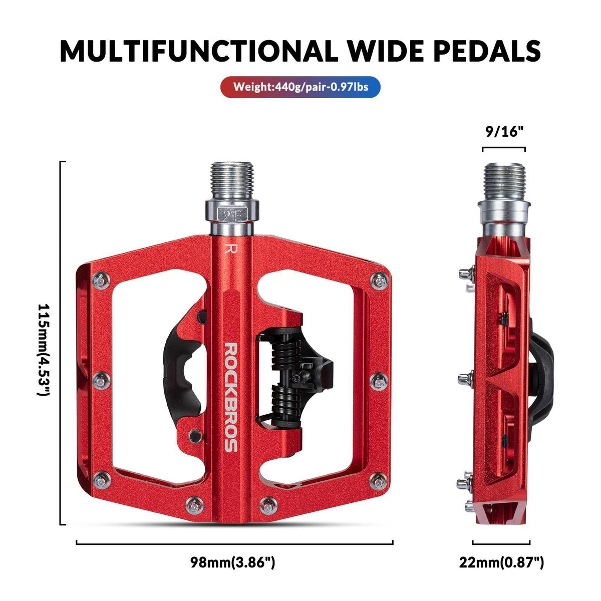 ROCKBROS Pédales de vélo Alu 2 en 1 Pédales SPD pour VTT vélo de route vélo de ville