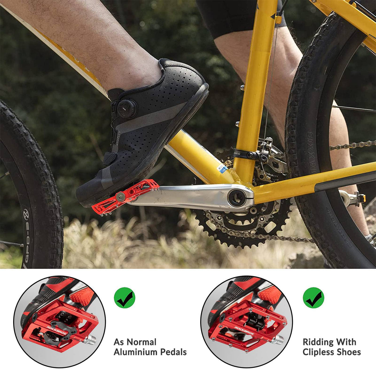 ROCKBROS Pédales de vélo Alu 2 en 1 Pédales SPD pour VTT vélo de route vélo de ville