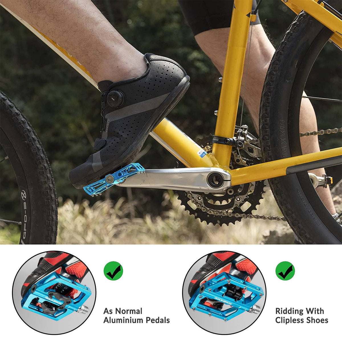 ROCKBROS Pédales de vélo Alu 2 en 1 Pédales SPD pour VTT vélo de route vélo de ville