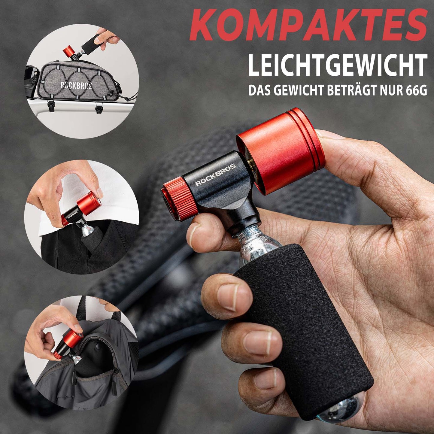 Pompe à vélo, mini-pompe à cartouche CO2 avec valve de dosage de pression ROCKBROS