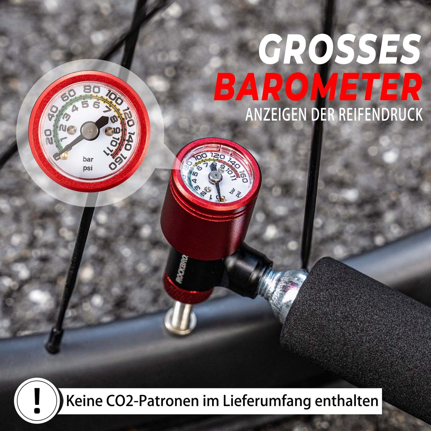 Pompe à vélo, mini-pompe à cartouche CO2 avec valve de dosage de pression ROCKBROS