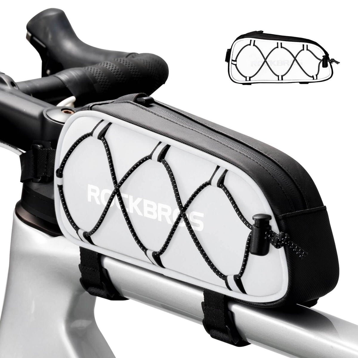 ROCKBROS Sac de cadre supérieur 1 L Entièrement réfléchissant Blanc/Orange