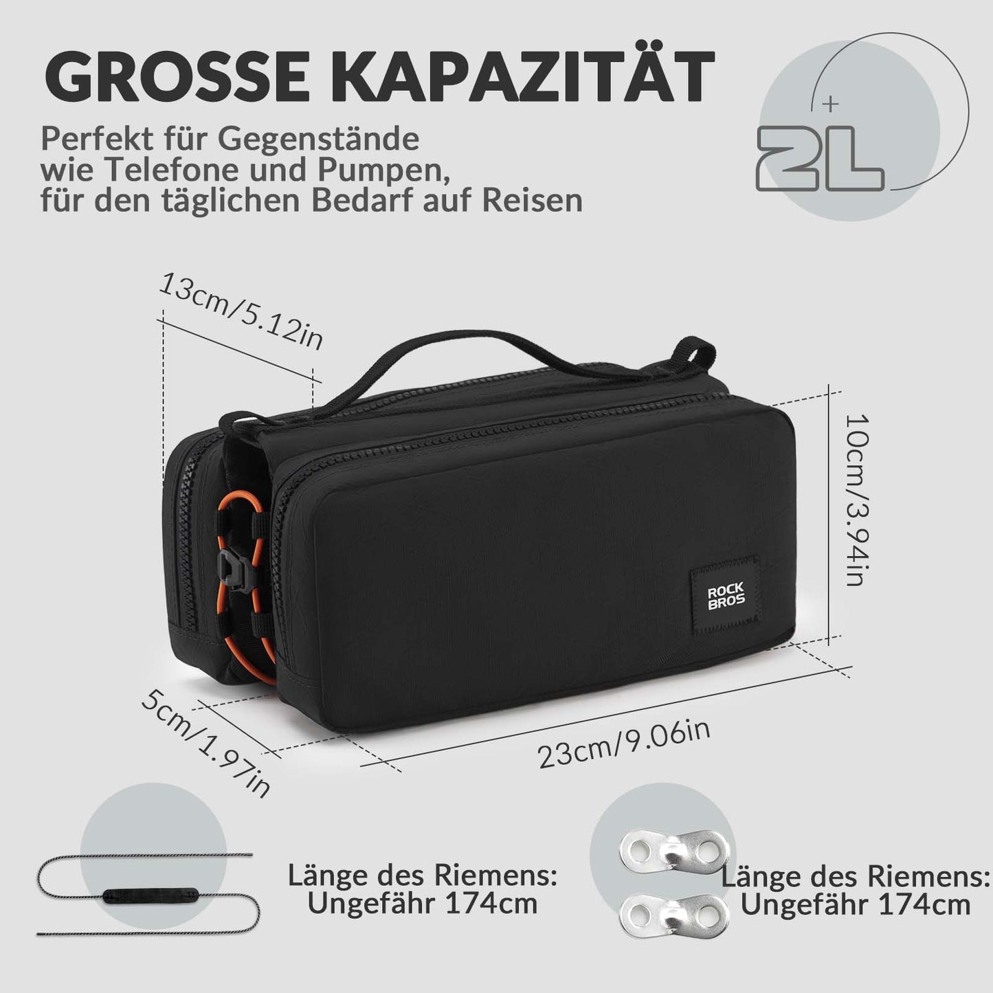 Sacoche de cadre de vélo avec bandoulière, sacoche de tube supérieur ROCKBROS