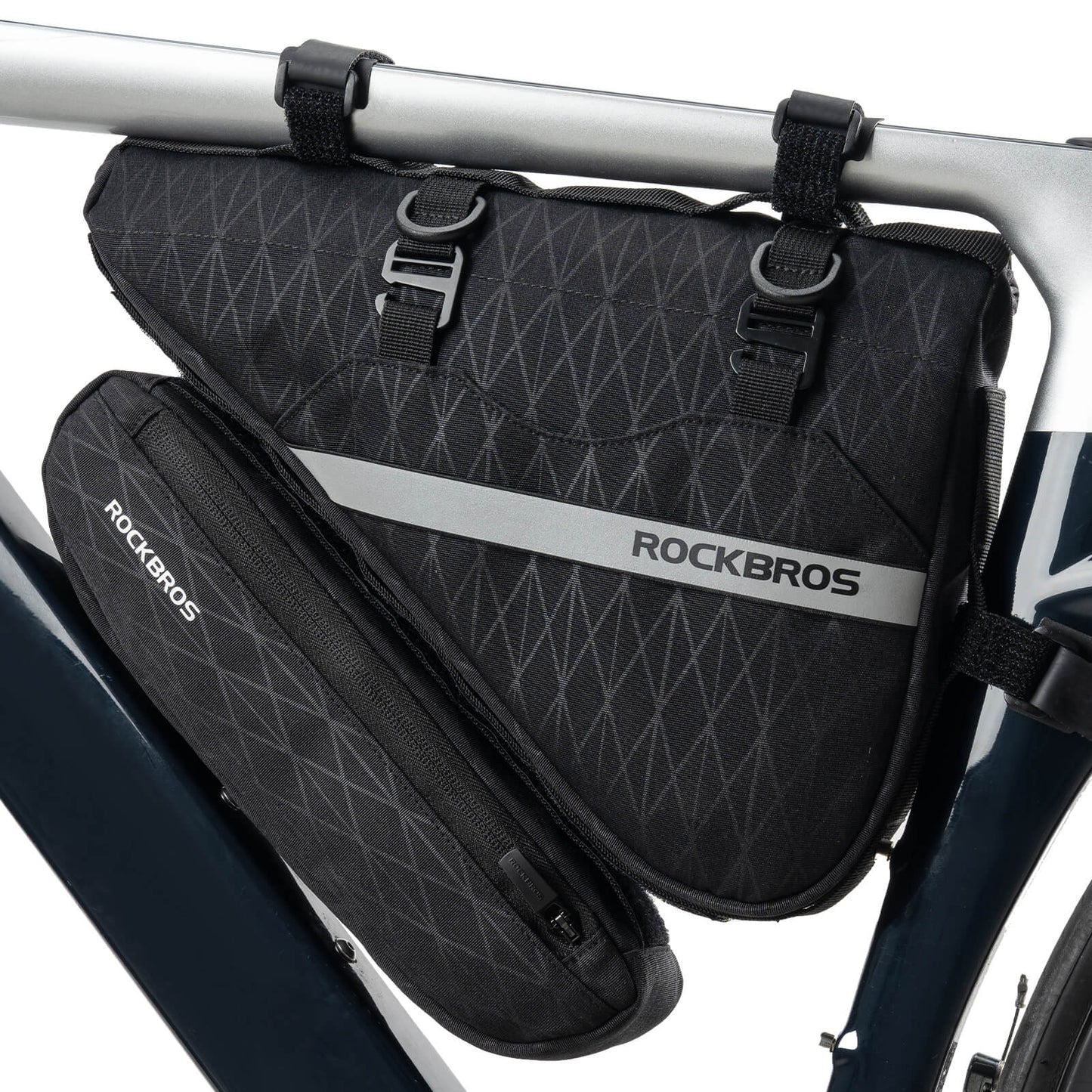 Ensemble de sacoches de vélo 2 en 1, sacoche de cadre détachable 1,3 L + 0,7 L, noir, ROCKBROS