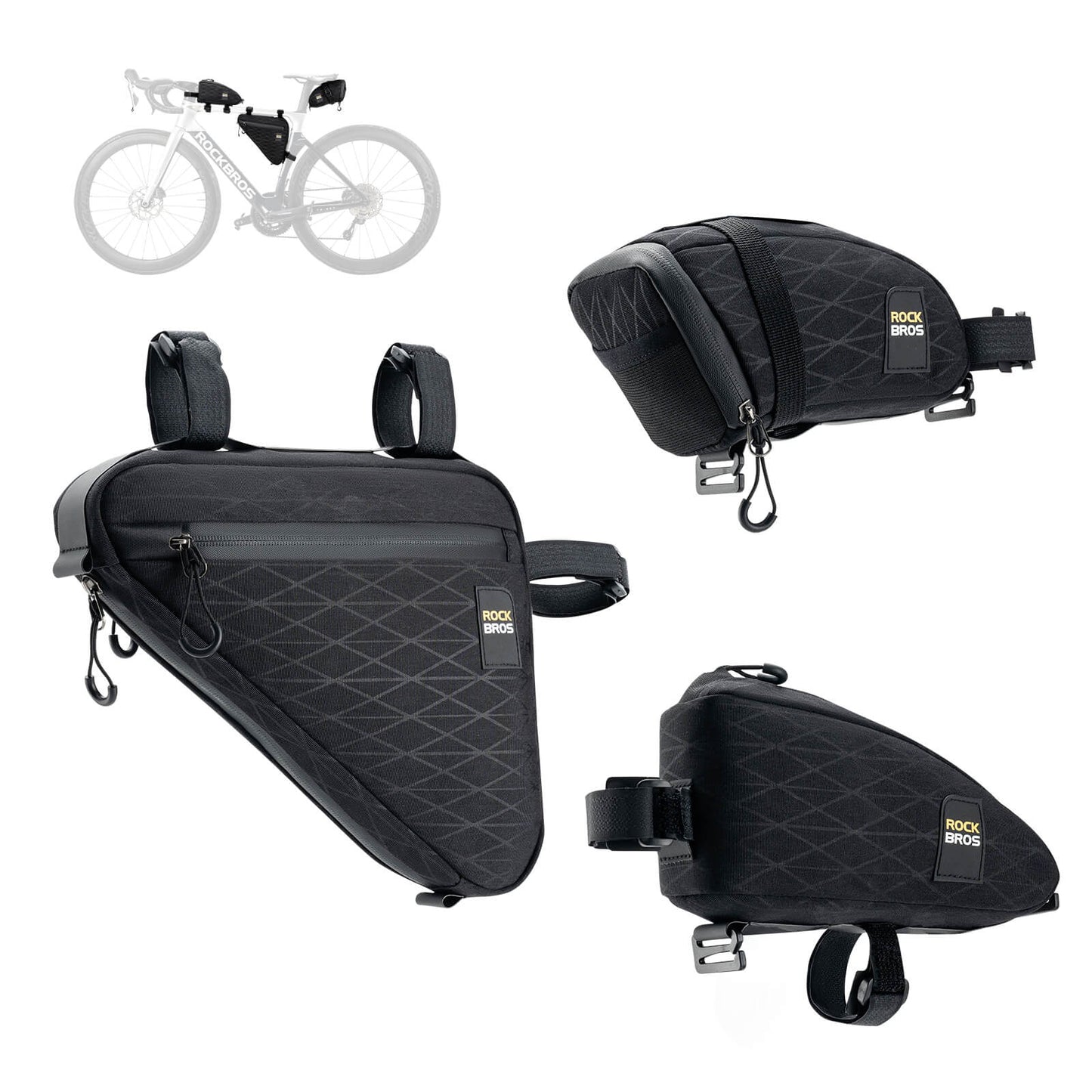 Ensemble de sacoches pour vélo : 2 sacoches de cadre + 1 sacoche de selle avec bandoulière réglable, 1,2 L, ROCKBROS
