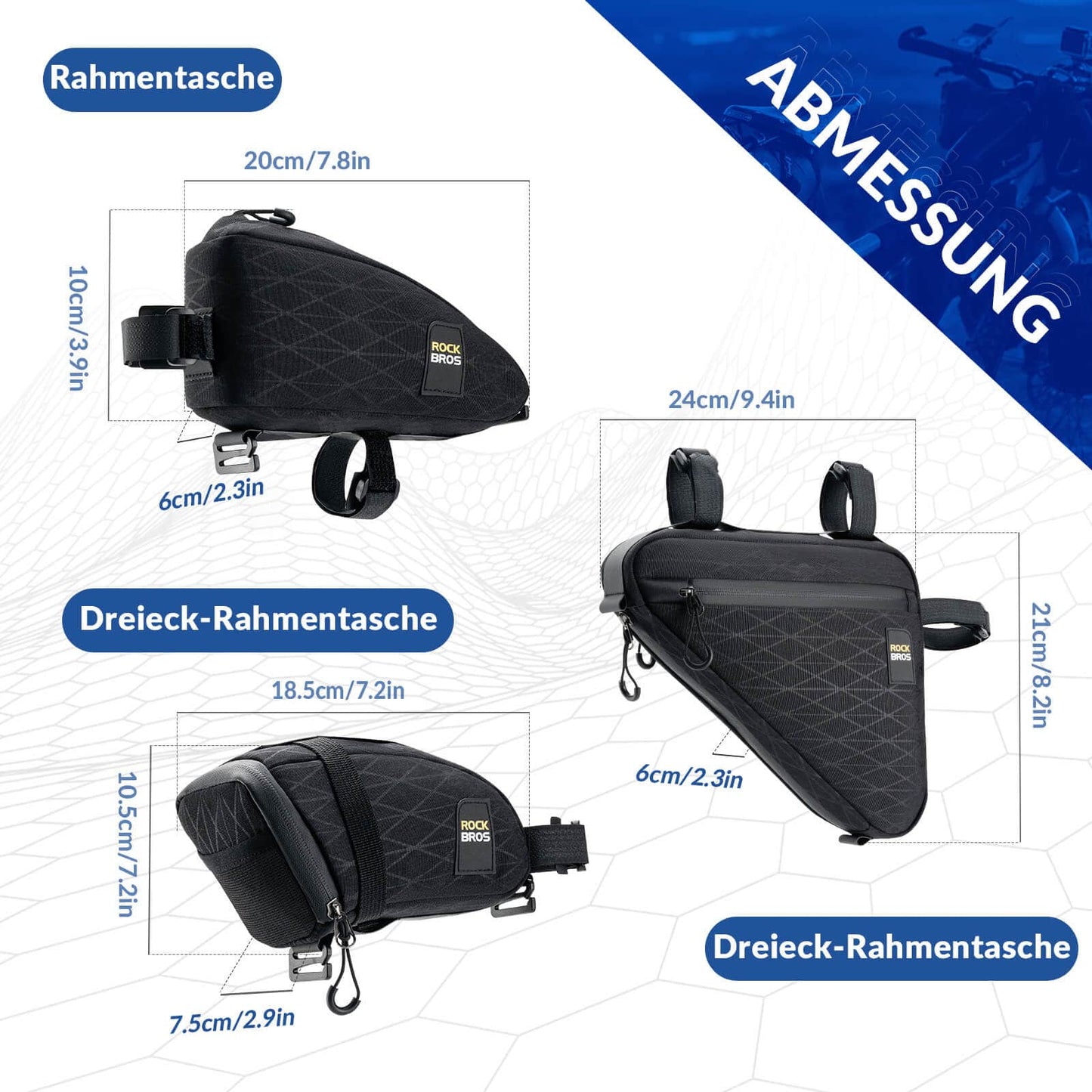 Ensemble de sacoches pour vélo : 2 sacoches de cadre + 1 sacoche de selle avec bandoulière réglable, 1,2 L, ROCKBROS