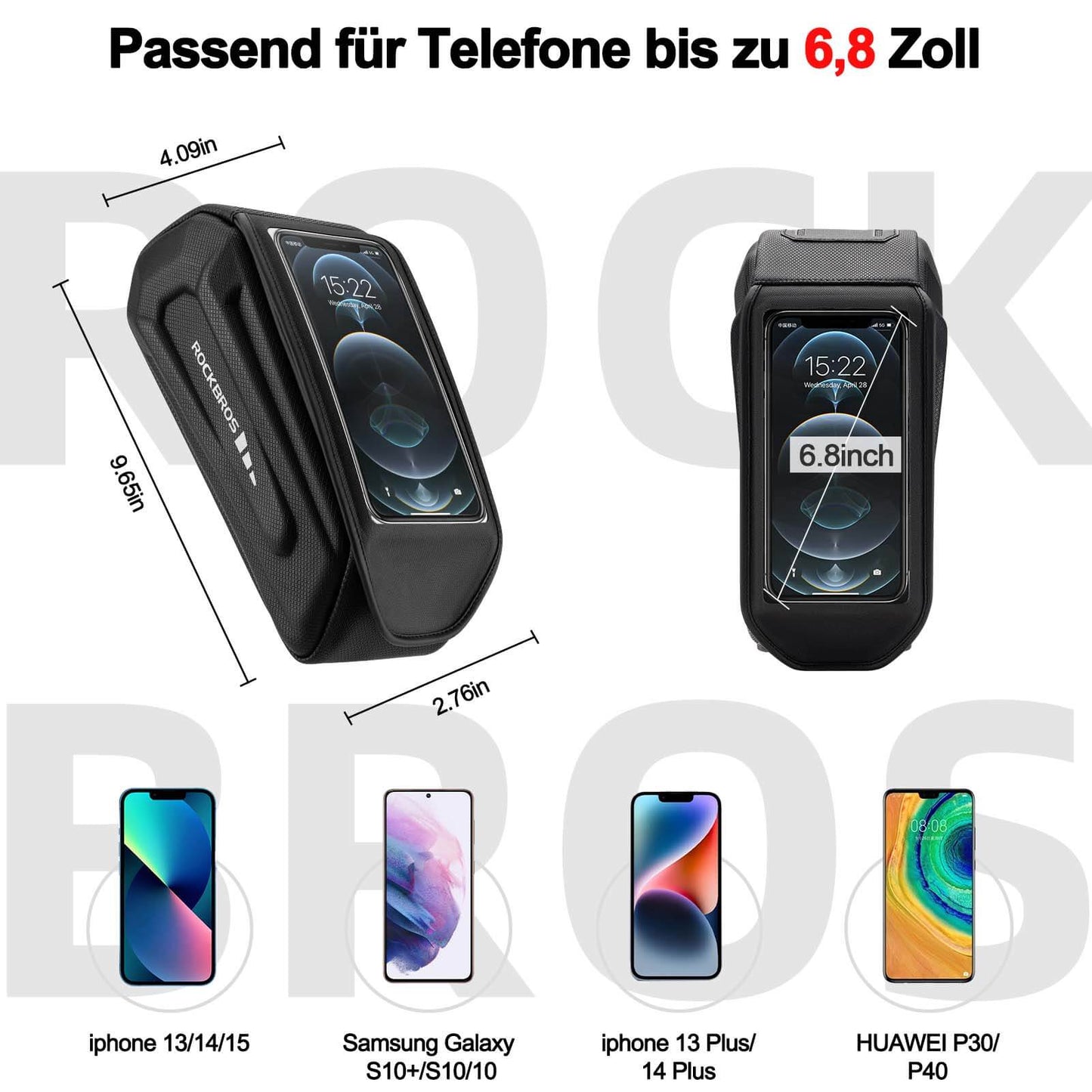 Sacoche de vélo étanche, étui pour téléphone portable compatible avec les smartphones à écran tactile de 6,8 pouces, ROCKBROS
