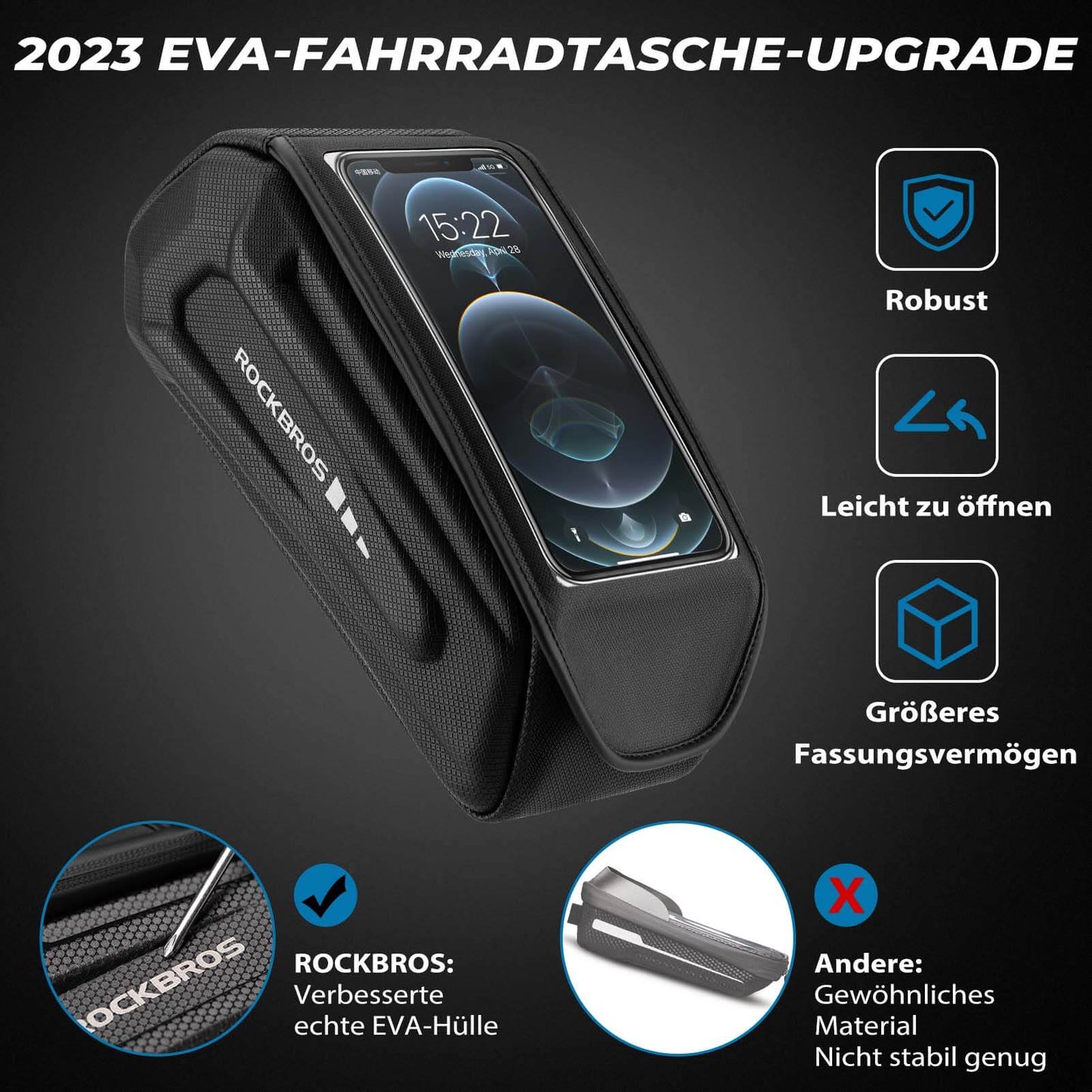 Sacoche de vélo étanche, étui pour téléphone portable compatible avec les smartphones à écran tactile de 6,8 pouces, ROCKBROS