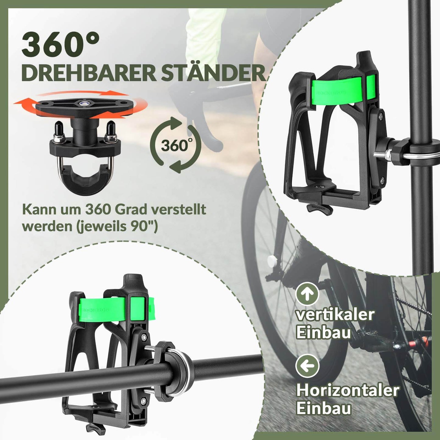 Porte-bouteille réglable pour vélo, rotatif à 360°, ROCKBROS
