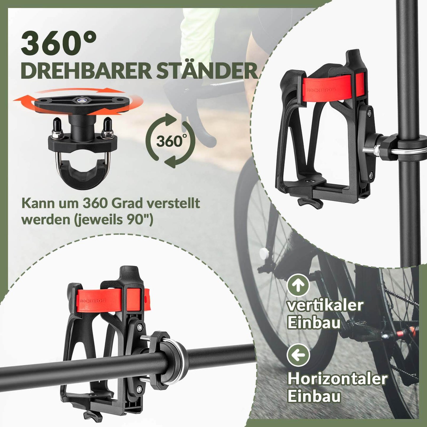 Porte-bouteille réglable pour vélo, rotatif à 360°, ROCKBROS