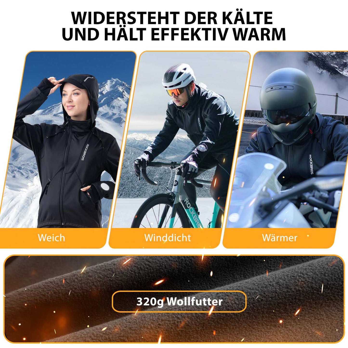 Veste de cyclisme d'hiver coupe-vent – ??avec commande tactile TPU, ROCKBROS