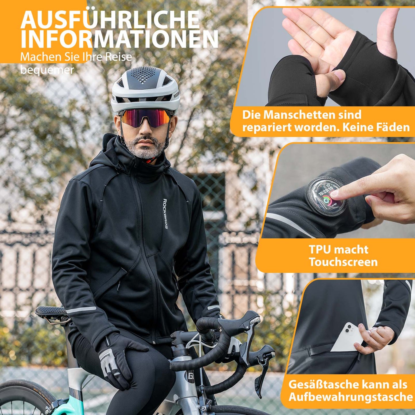 Veste de cyclisme d'hiver coupe-vent – ??avec commande tactile TPU, ROCKBROS