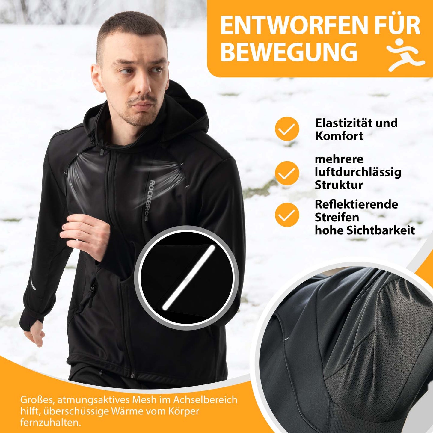 Veste de cyclisme d'hiver coupe-vent – ??avec commande tactile TPU, ROCKBROS