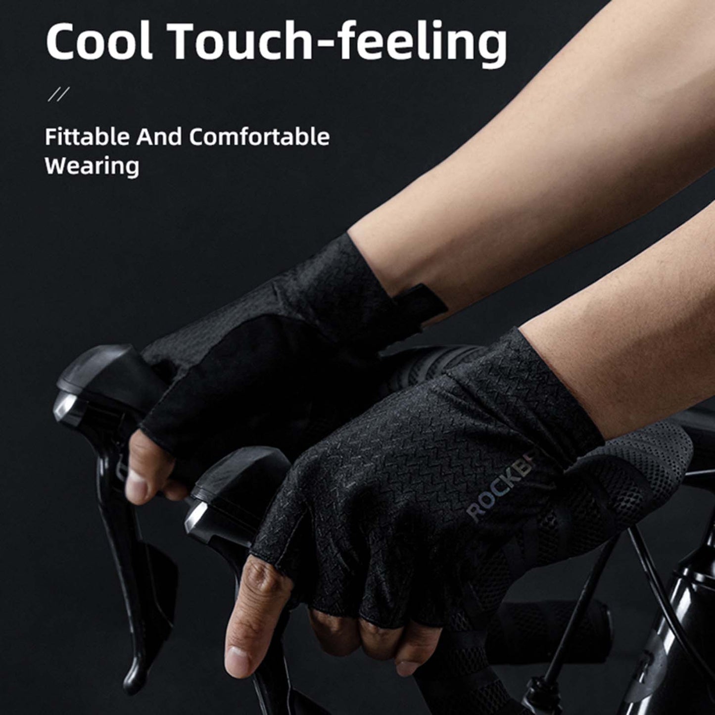 Gants de moto demi-doigts antidérapants à motif gel ROCKBROS