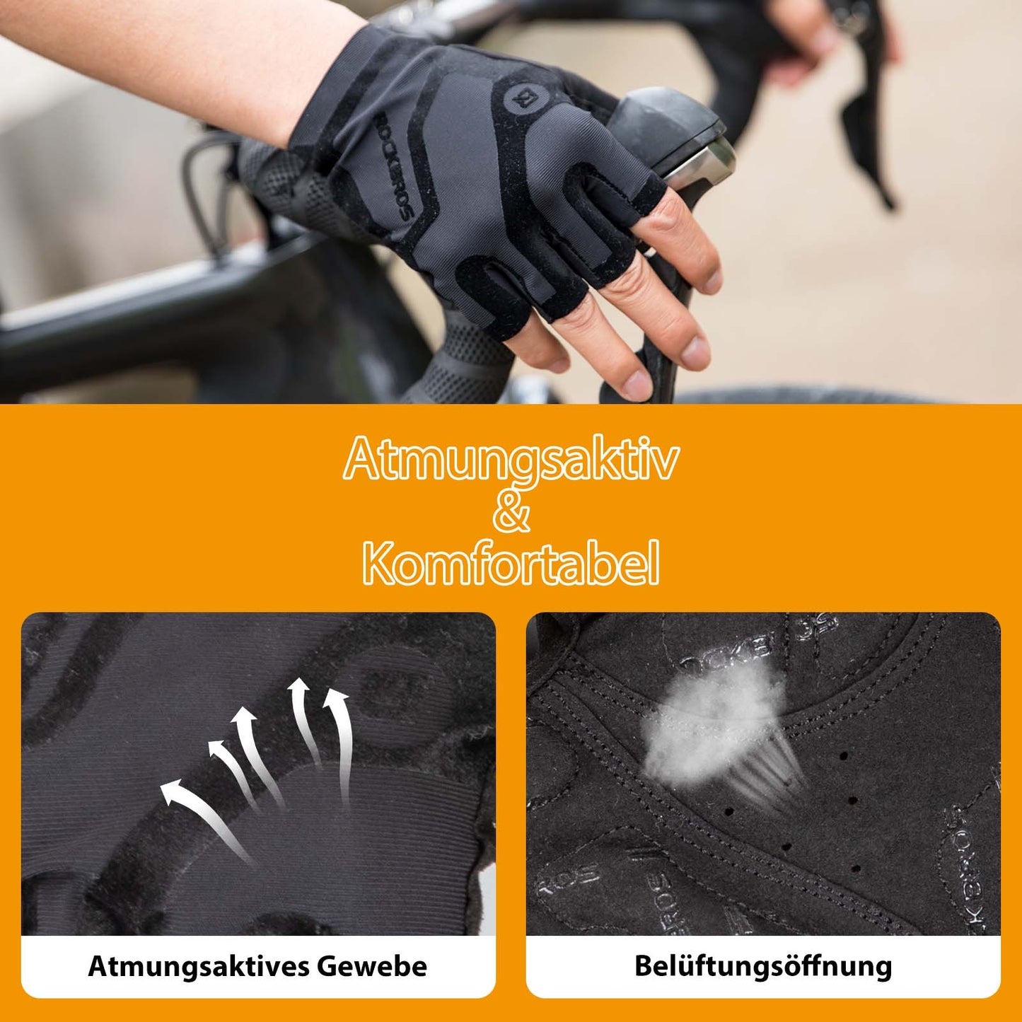 Gants de cyclisme unisexes demi-doigts ROCKBROS, absorbant les chocs et antidérapants