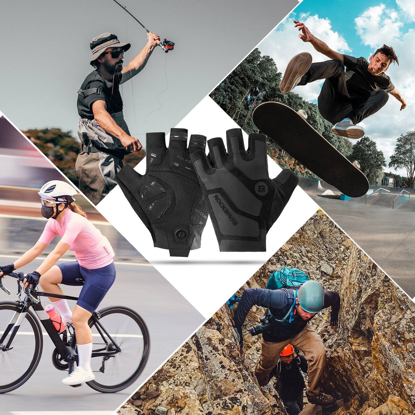 Gants de cyclisme unisexes demi-doigts ROCKBROS, absorbant les chocs et antidérapants