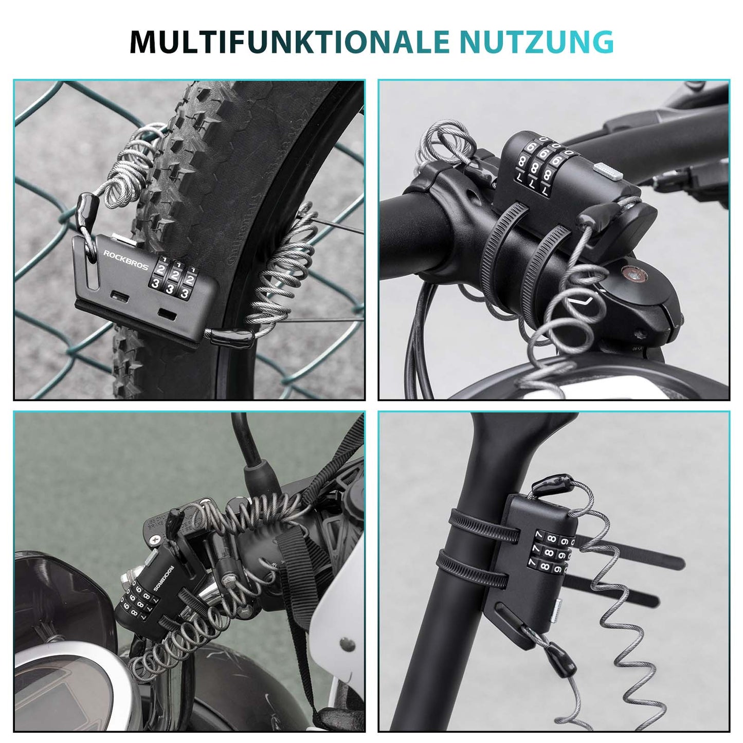 Antivol de casque 150 cm, cadenas à combinaison 3 chiffres ROCKBROS